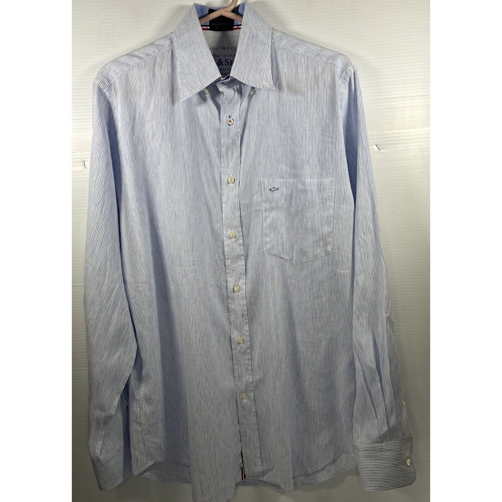 Paul & Shark Yachting Linen Cotton Blue White Striped Long Sleeve Shirt Size 40
